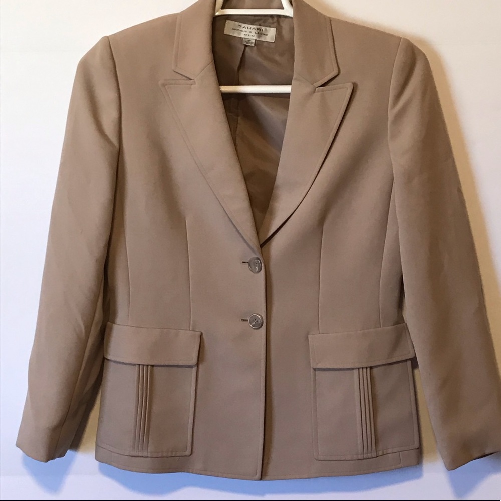 Tahari Womens 8 Petite Tan Blazer